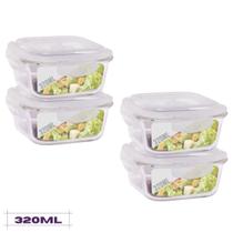 Conjunto 4 Potes Quadrado Mantimentos Vidro 320 ml