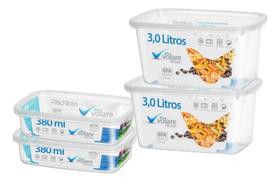 Conjunto 4 Potes Retangular Alimentos Multiuso Bpa Free Variado