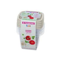Conjunto 4 Potes Sanremo Plástico Microondas Freezer 360ML