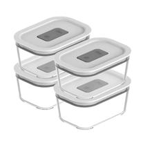 Conjunto 4 Potes Transparentes Herméticos 370ml Tampa Marmita Fresh Lock Vidro Organização Cozinha Geladeira Microondas