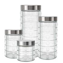 Conjunto 4 Potes Vidro com Tampa Rosca Aço Inox Porta Mantimentos Design Decor Conjunto 4 Potes Vidro com Tampa Rosca Aço Inox Porta Mantimentos Design Decor