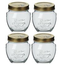 Conjunto 4 Potes Vidro comTampa Metal Dourada Hérmetica 620 ML Armazenamento de Alimentos