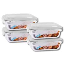 Conjunto 4 Potes Vidro Hermético Marmita Com 4 Travas 640ml