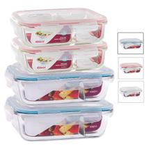 Conjunto 4 Potes Vidro Hermético Marmita Mantimentos Divisória 1040ml E 1010ml