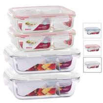 Conjunto 4 Potes Vidro Hermético Marmita Mantimentos Divisória 1040ml E 1010ml