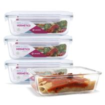 Conjunto 4 Potes Vidro Hermético Marmita Retangular 1040 Ml