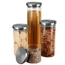 Conjunto 4 Potes Vidro Hermético Tampa Metal Porta Alimentos 800ml, 1100ml, 1500ml e 1800ml