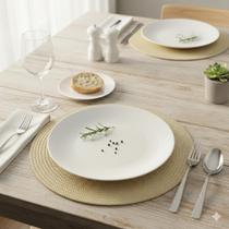 Conjunto 4 Pratos Branco Suflair Dourado Mesa Posta Festa