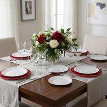 Conjunto 4 Pratos Branco Suflair Vermelho Mesa Posta Servir