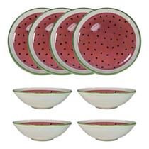 Conjunto 4 Pratos e 4 Bowls Cerâmica Melancia Alleanza