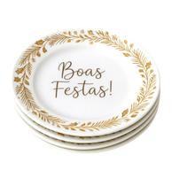 Conjunto 4 Pratos Em Melamina Boas Festas Para Jantar 22,5cm