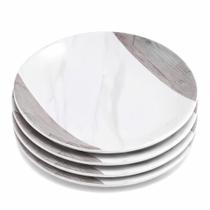 Conjunto 4 Pratos em Melamina Marmorizado para Jantar 22cm Conjunto 4 Pratos em Melamina Marmorizado para Jantar 22cm
