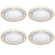 Conjunto 4 Pratos para Sobremesa em Cristal com Fio de Ouro Imperatriz 20cm Wolff