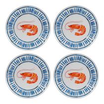 Conjunto 4 Pratos Sobremesa Melamina 22cm Plástico Camarão
