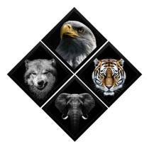 Conjunto 4 Quadros Águia Tigre Lobo Elefante Forma Diamante Conjunto 4 Quadros Águia Tigre Lobo Elefante Forma Diamante