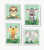 Conjunto 4 Quadros Animais Filhotes Decoração Quarto Bebê Conjunto 4 Quadros Animais Filhotes Decoração Quarto Bebê