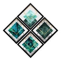 Conjunto 4 Quadros Artes Plantas Folhas Geométricas