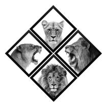 Conjunto 4 Quadros Leão X Leoa Foto Geométrica Conjunto 4 Quadros Leão X Leoa Foto Geométrica