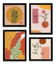 Conjunto 4 Quadros Lindas Artes Simplistas Mulhres Folhas