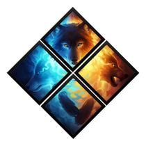 Conjunto 4 Quadros Lobos Arte Formato Diamante Conjunto 4 Quadros Lobos Arte Formato Diamante