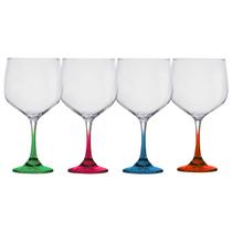 Conjunto 4 Taças De Vidro Base Colorida Designer Moderno Coquetéis Gin Tônica