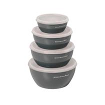 Conjunto 4 Tigelas De Preparação Multiuso Cozinha Potes de Armazenamento de Alimentos Cinza KitchenAid