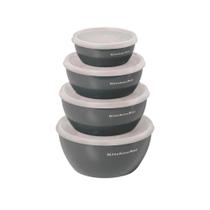 Conjunto 4 Tigelas De Preparação Multiuso Cozinha Potes de Armazenamento de Alimentos Cinza KitchenAid