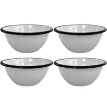 Conjunto 4 Tigelas Esmaltadas Ágata 500ml Bowls para Servir Esmaltados Silva Branco