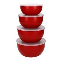 Conjunto 4 Tigelas KitchenAid Vermelhas Bowl de Mistura Inox Cozinha Profissional Tigela para Preparo Salada Massa Sobremesa Utensílios Premium Conjunto 4 Tigelas KitchenAid Vermelhas Bowl de Mistura Inox Cozinha Profissional Tigela para Preparo Salada Massa Sobremesa Utensílios Premium