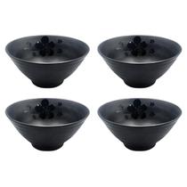 Conjunto 4 Tigelas Onduladas Kanpai Premium Bowl De Melamina Preta 12,7cm Kit Cumbuca Oriental 300ml Para Sopa 4 Peças Bestfer
