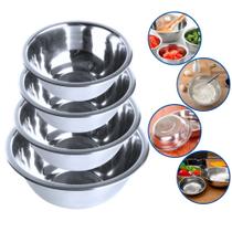 Conjunto 4 Tigelas Saladeiras Bowl Bacias Multiuso em Inox