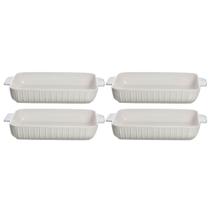 Conjunto 4 Travessas com Alças Refratária 3L Porcelana Branca Forno Servir 37cm Blanc New Bone China