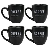 Conjunto 4 Unidades De Caneca 300ml Preta Manhattan Porcelana Chá Café