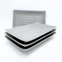Conjunto 4 Unidades de Pratos Travessas Retangular de Melamina Cinza 17.5 x 11 cm