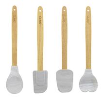 Conjunto 4 Utensílios De Cozinha Silicone Mármore Cabo Madeira Conjunto 4 Utensílios De Cozinha Silicone Mármore Cabo Madeira