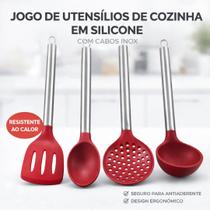 Conjunto 4 Utensílios de Cozinha Silicone Premium Bordô Cabo Inox Elite - Tuut Conjunto 4 Utensílios de Cozinha Silicone Premium Bordô Cabo Inox Elite - Tuut