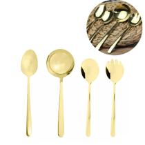 Conjunto 4 Utensílios De Cozinha Talheres Inox Dourado Wolff