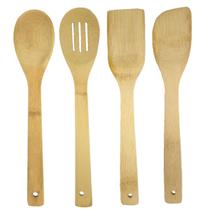 Conjunto 4 Utensílios De Madeira Bambu Espátula Colher