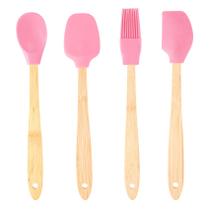 Conjunto 4 Utensílios de Silicone Cabo em Bambu Rosa Lyor Conjunto 4 Utensílios de Silicone Cabo em Bambu Rosa Lyor