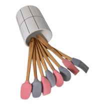 Conjunto 4 Utensílios de Silicone com Cabo em Bambu Cinza ou Rosa Lyor Conjunto 4 Utensílios de Silicone com Cabo em Bambu Cinza ou Rosa Lyor