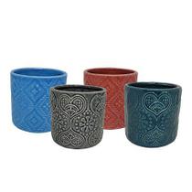 Conjunto 4 Vasos Cachepot Porcelana Decorada Color Prime 8cm - Lívon