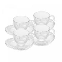 Conjunto 4 Xícaras Café Cristal C/Pires Coração Pearl 85ml Conjunto 4 Xícaras Café Cristal C/Pires Coração Pearl 85ml