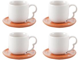 Conjunto 4 Xícaras Café Hauskraft Oásis 90ml Porcelana Pires Bambu Elegante