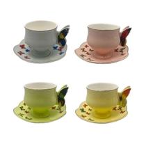 Conjunto 4 Xicaras com Pires para Café em Porcelana com Borda Dourada 80ml Papillon L'hermitage
