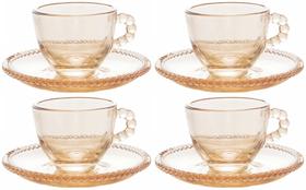 Conjunto 4 Xícaras com Pires para Café Pearl Âmbar 80ml Conjunto 4 Xícaras com Pires para Café Pearl Âmbar 80ml