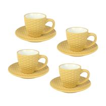 Conjunto 4 Xicaras De Café Com Pires Rattan Porcelana 90ml