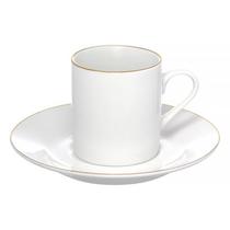 Conjunto 4 Xícaras de Café Royal com Pires de Porcelana com Borda Dourada 90ml Branca JGXC82 - Hauskraft
