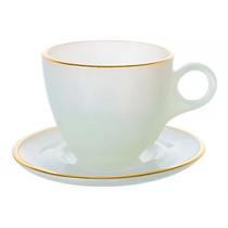 Conjunto 4 Xícaras de Chá com Pires Borda Dourada Linha Cristal Premium Branco 170ml JGCH051BR - Hauskraft