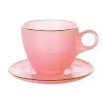 Conjunto 4 Xícaras de Chá com Pires Borda Dourada Linha Cristal Premium Rosa 170ml JGCH051RS - Hauskraft