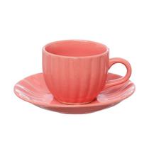 Conjunto 4 Xícaras de Chá com Pires Cerâmica Bella 150ml Rosa JGCH064RS - Hauskraft